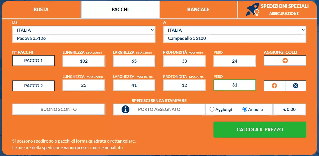 Inserire le misure multicollo dei pacchi da casa spedire pacco online spedirepaccoonline.it